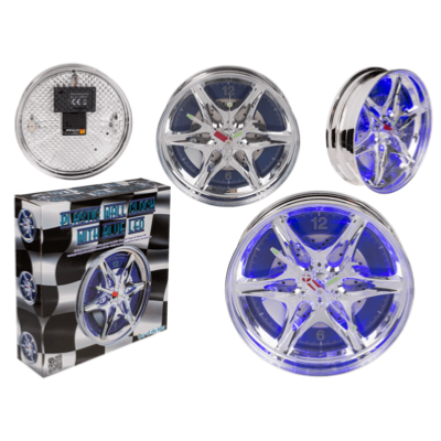 RELOJ DE PARED LLANTA CON LED AZUL